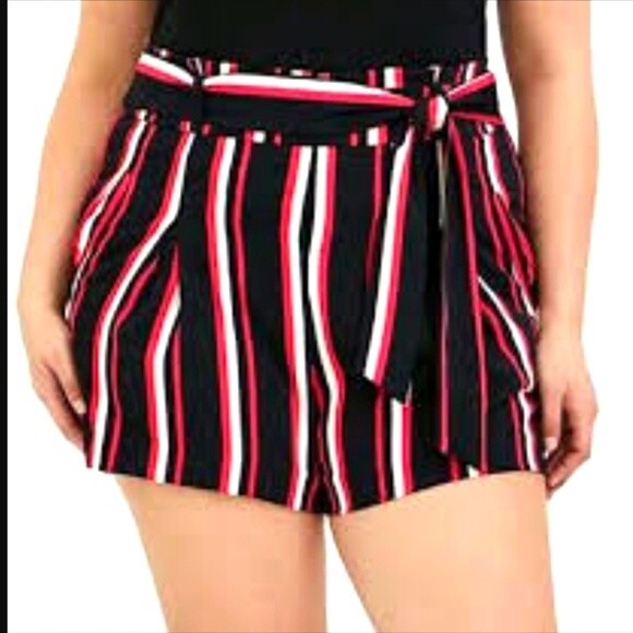 Torrid vertical stripes 100% rayon shorts w/ zipper, clasp, & tie belt NWT - 20 - Picture 1 of 11